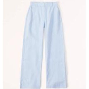 Abercrombie & Fitch Premium Linen Flat Front Wide Leg Pant in Blue